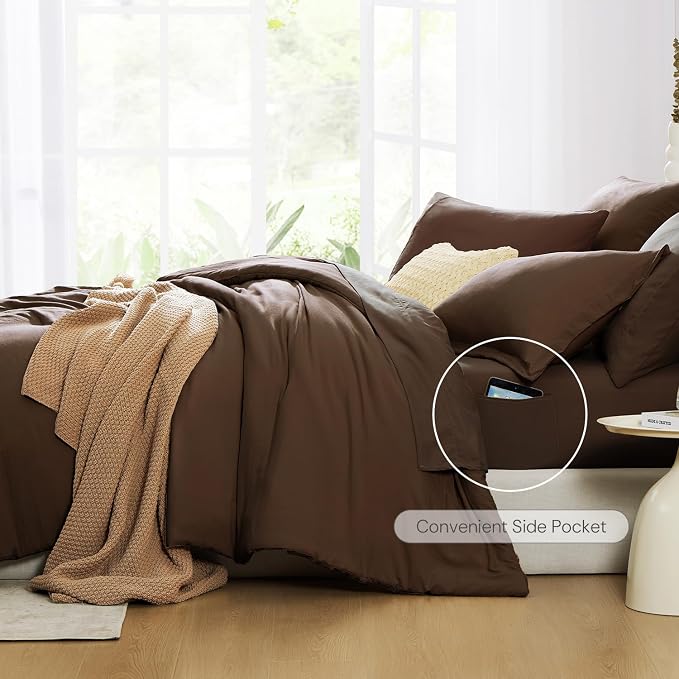 WRENSONGE King Size Comforter Set- 7 Pieces Soft Chocolate Brown Bed in a Bag - Image 5