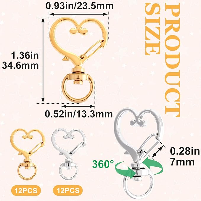24 PCS Swivel Keychain Clasps, Heavy Duty Heart Shaped Spring Snap Clips - Image 2