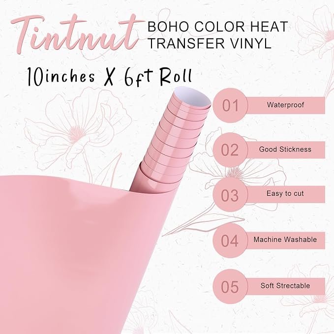 Tintnut Bridal Rose Heat Transfer Vinyl, 10inx6ft Iron on Vinyl | Neutral boho - Image 2