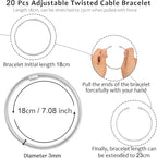 20 Pieces Twisted Cable Wire Bracelet Stylish Fine Stainless Steel Open Cuff - Image 2