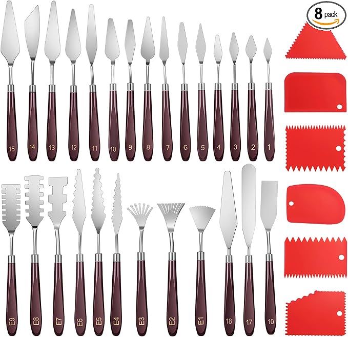 27Pcs Palette Knife with 6 Pcs Plastic Scrapers, 401 Stainless Steel Spatula by Unknown