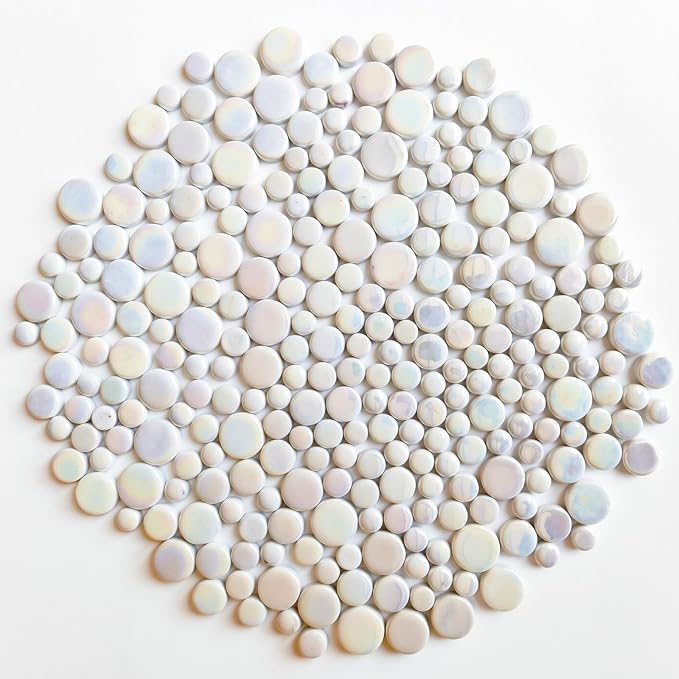 1.1lb Premium Iridescent White Glass Penny Rounds, Round Mosaic Tiles - Image 2