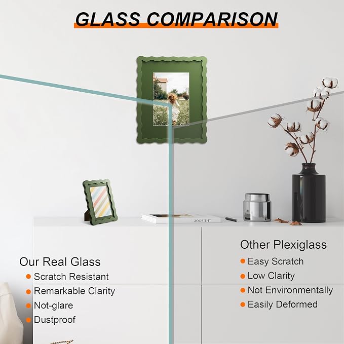4x6 Picture Frame with Mat for 3.5x5, Wavy Edge Wooden Real Glass Photo Frame - Image 2