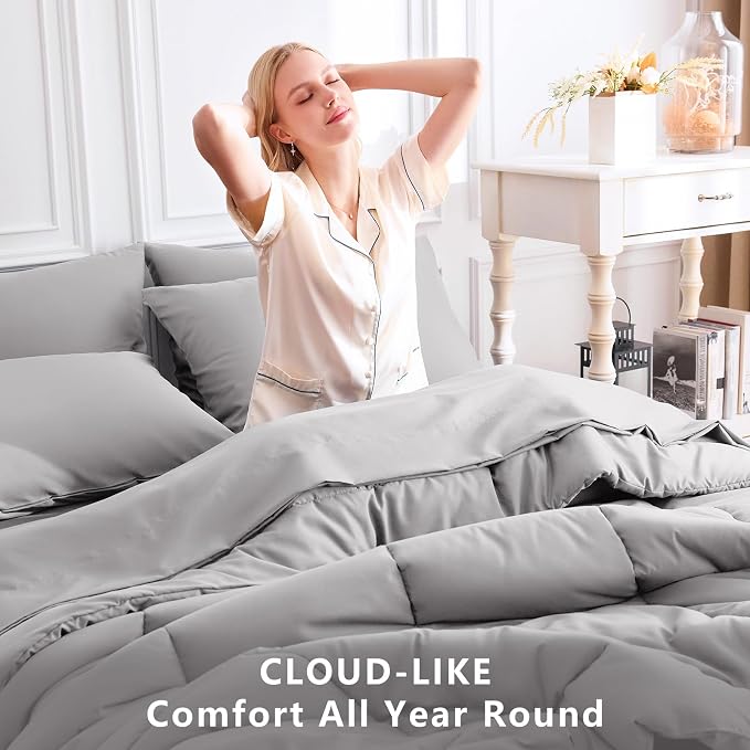 CozyLux Oversized King Comforter Sets French Grey, 7 Pieces Bed in a Bag - Image 4
