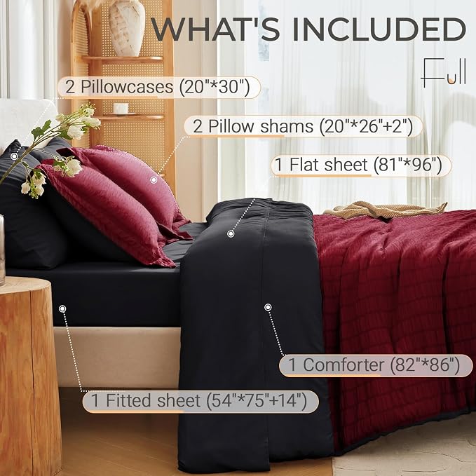 MUXHOMO 7 Pieces Full Comforter Set, Seersucker Bed in a Bag Full Size - Image 4