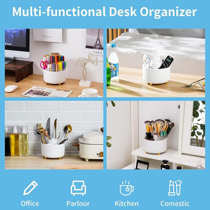 Marbrasse Desk Organizer, 360-Degree Rotating Pen Holder, Desk Organizers and - Image 2