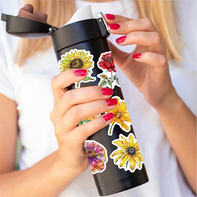 100 PCS Glitter Natural Flower Stickers - Image 5