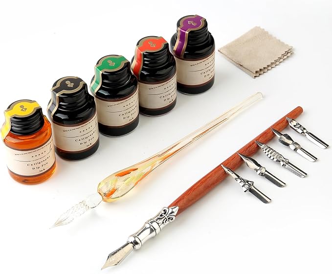 MU-02 Calligraphy Pen Set, Glass Dip Pen and Handcrafted Wooden Dip Pen Gift Set - Image 2
