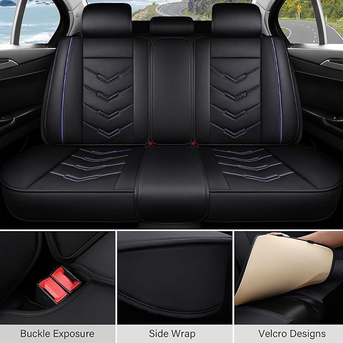 Leather Car Seat Covers Fit for LR Range Rover 2022-2025, 5 Seater Waterproof and Wear-Resistant Seat Cover Interior Accessories(Full Set,Black&Blue)