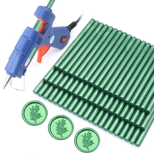 Wax Seal Kits, Pine Green Sealing Wax Sticks, HOSEALING Glue Gun and Wax Seal by HOSEALING