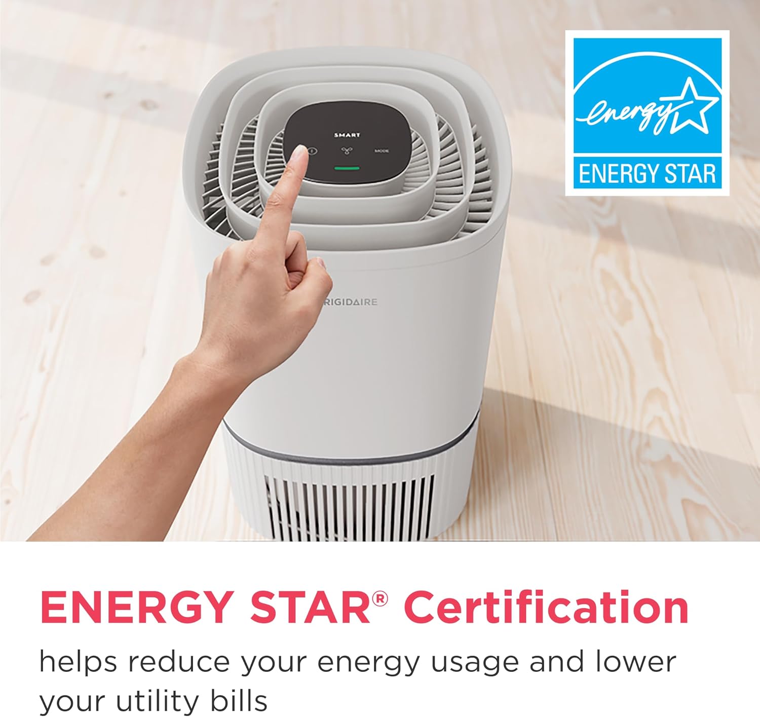 Frigidaire PureA300 HEPA Air Purifier for Small Bedrooms, Covers up to 850 Sq. Ft., 3-Stage Filtration, Energy Star Certification, Air Quality Monitoring, Smart Mode, Ultra Quiet, White