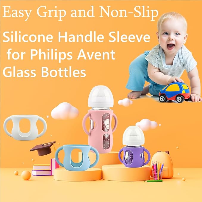 4 Pack Silicone Sleeves for Avent Natural Glass Baby Bottles, Silicone and Easy-Grip Handles for Drop Protection, Compatible with Philips Avent 4/8 OZ Glass Bottle (Cute Pink, 4 OZ)