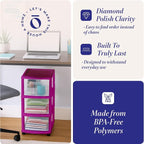 HOMZ Drawer Tower, 3-Tier Clear Plastic Storage Organizer Cart, and Classroom - Image 5