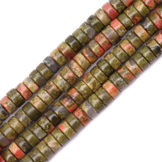 Natural Stone Heishi Beads for Necklace Making, 4 mm x 2 mm Small Flat Round by YUGDRUZY