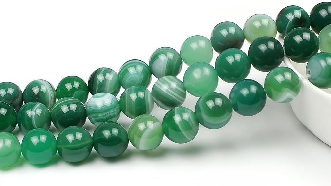 MJDCB Natural Stone Beads Green Striped Agate Round Loose Beads - Image 3