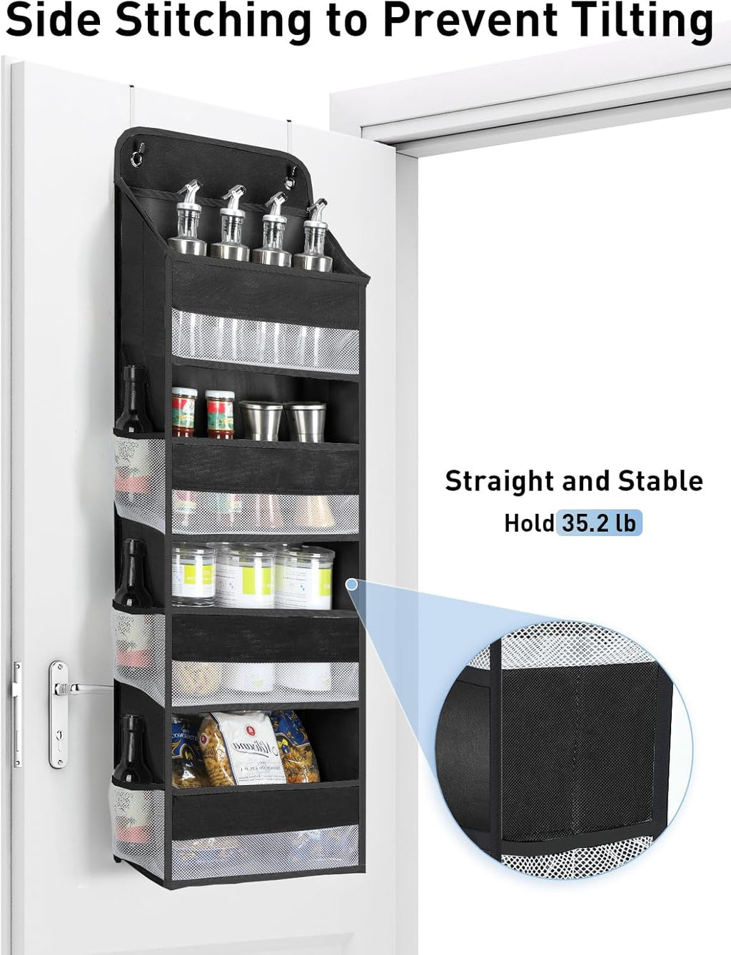 Yecaye 1 Pack Over the Door Organizer, 35.2lbs Load Toy Stuffed Animal Storage, Swing-proof Hanging Bathroom Organizers and Storage for Nursery Newborn Baby Essential Stuff Black