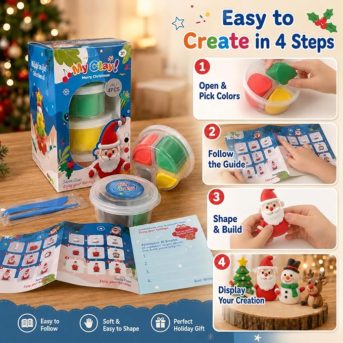 Air Dry Clay for Kids, 4 Christmas Mini Modeling Clay Sets, DIY Snowman Model - Image 3