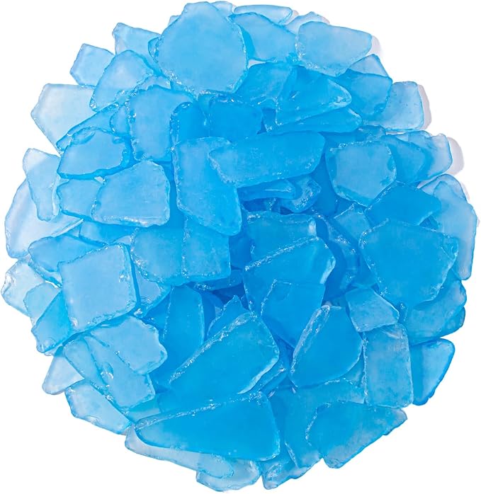 Keedolla Tumbled Sea Glass for Crafts - 15 OZ Sky Blue Seaglass Pieces Flat by Keedolla