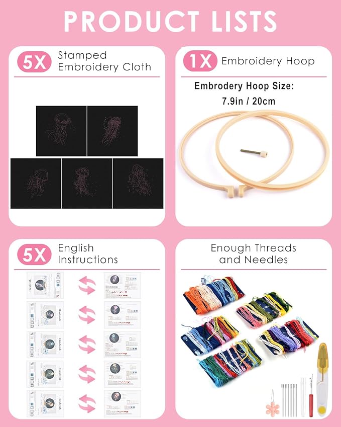 TINDTOP 5 Pack Embroidery Kit for Adult, Embroidery DIY Starter Kit | for - Image 2