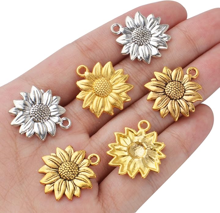 BronaGrand 60pcs Sunflower Pendant Charms Alloy Sunflower Bead Charms Flower - Image 7