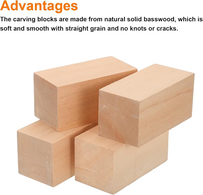 MECCANIXITY 4Pcs Basswood Carving Block, Arts Decoration, Crafts Whittling - Image 3