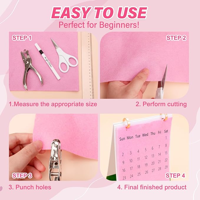 XSEINO 13 Rolls Pink Felt Fabric, Fit - Image 4
