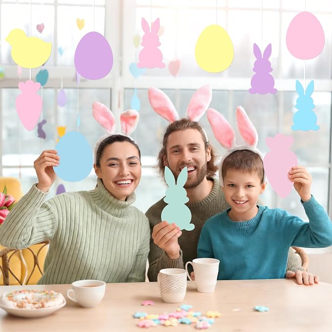 Funrous 80 Pcs Easter Paper Cutouts Pastel Bunny Egg Chick Carrot Cutouts - Image 5