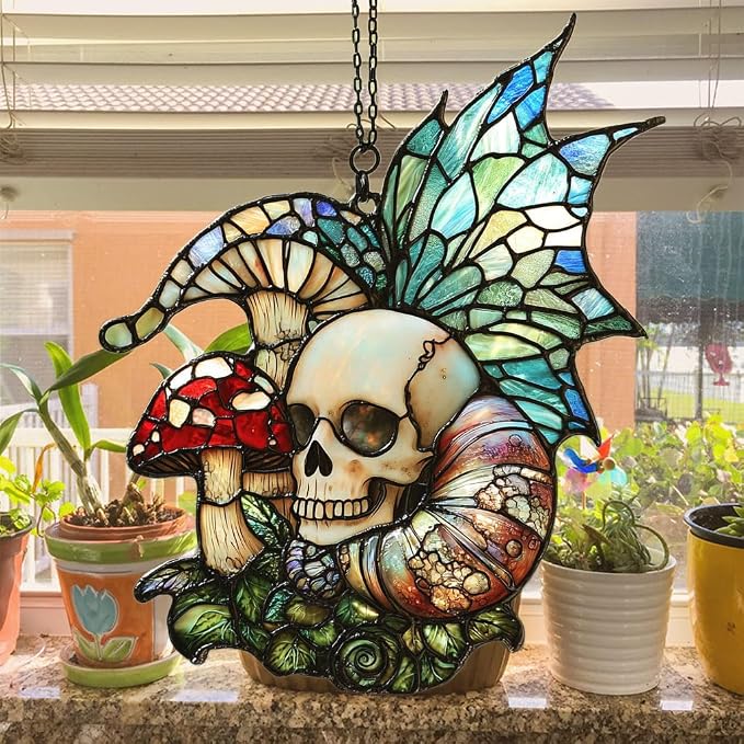 Boho Skeleton Mushroom Acrylic Suncatcher Stained Glass Effect Window Car - Image 4