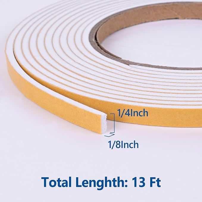 Kikerike Self Adhesive Foam Tape Weatherstrip 1/4in x 1/8in x 13Ft High Density - Image 2