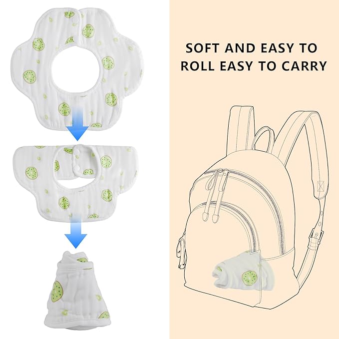 8-Pack 360° Rotate Organic Cotton Baby Bibs, Newborn Muslin Bibs For Teething And Drooling,Unisex Baby Bibs For Toddler, Adjustable With Snaps, Super Soft & Absorbent Baby Bibs For Boys And Girls.