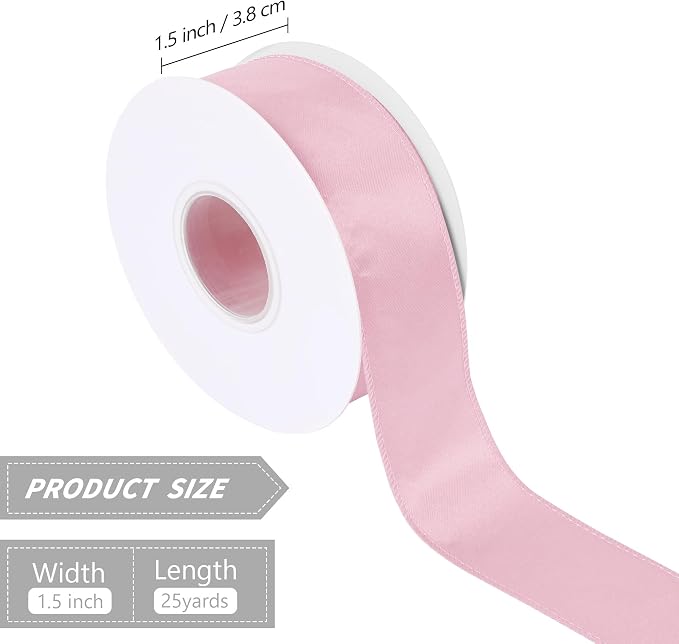 Lt Pink 1.5 Inch 25 Yards Satin Wired Ribbon Easter Ribbons - Image 2