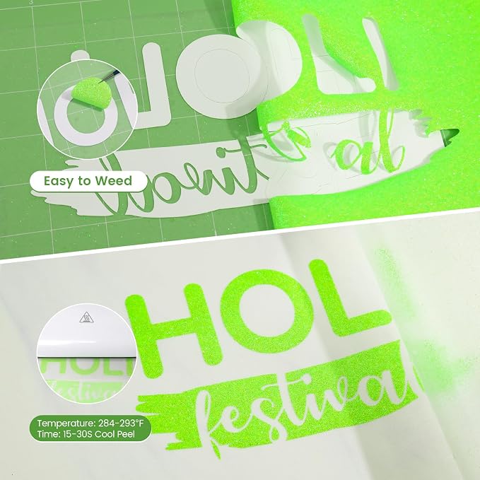 Neon Green Glitter HTV Heat Transfer Vinyl, Glitter Iron on Vinyl 10" x8ft | - Image 4