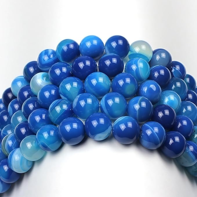 MJDCB Natural Stone Beads Blue Striped Agate Round Loose Beads - Image 6