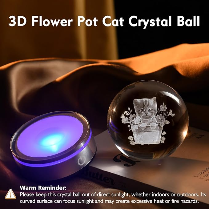IFOLAINA Cat Themed Gifts for Women 3D Crystal Ball for Her Mom Girls | Cat - Image 3