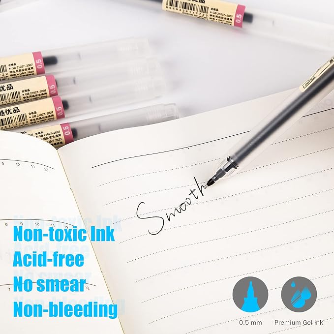 BEIWO Premium Black Gel Pens, Extra Fine Point Pens Smooth Writing Ballpoint - Image 4