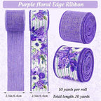 2.5 Inch Purple Floral Wired Edge Ribbon, Decorative Fabric Craft Ribbon - Image 3