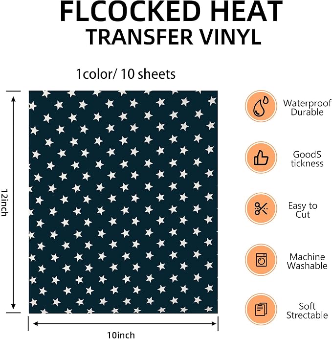 FUNKAKA Star Heat Transfer Vinyl HTV 10 Sheets - Image 2