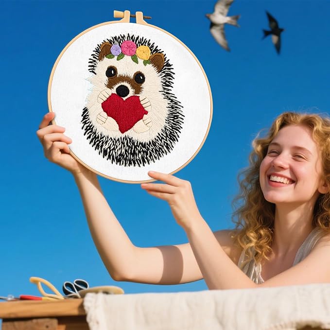 Cute Hedgehog Embroidery Kits for Beginners Adults, Animals Embroidery Starter - Image 5