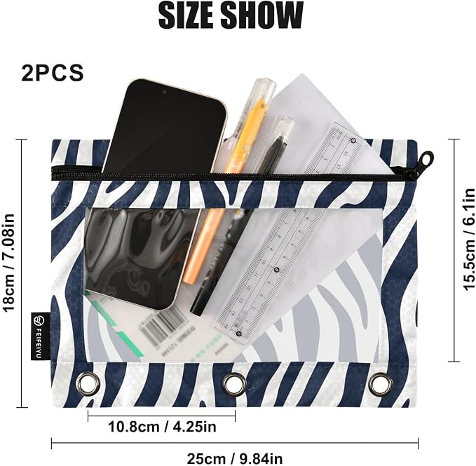 Blue White Zebra Print Pencil Pouch - Image 3