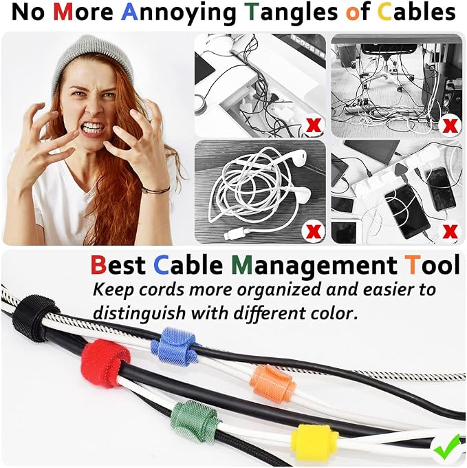 80pcs Cable Ties Reusable Multicolor Wire Ties Cable Management Cord Ties - Image 2