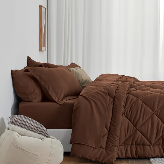 Love's cabin King Size Comforter Set Brown, 7 Pieces King Bed in a Bag - Image 8
