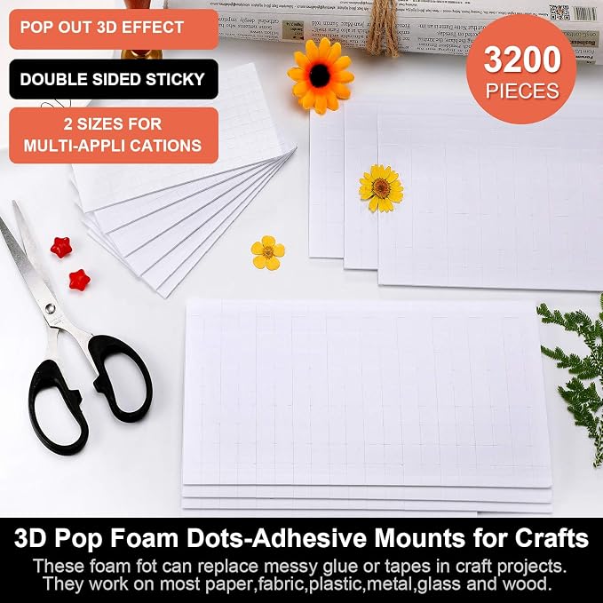 Zonon 16 Sheets Adhesive Foam Squares 3200 Pcs Double Sided Self Dots Precut - Image 6