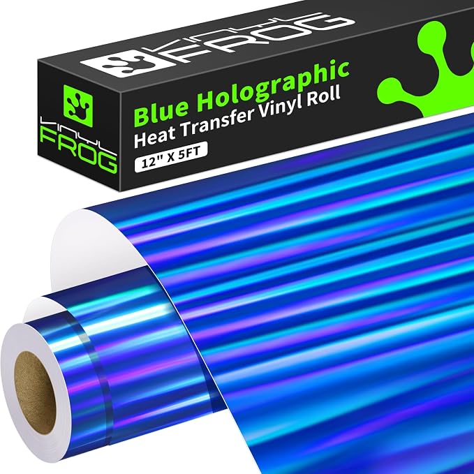 VINYL FROG Blue Holographic Heat Transfer Vinyl 12" x5ft Blue Metallic HTV by VINYLFROG