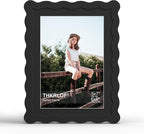 6x8 Picture Frame with Mat for 5x7, Wavy Edge Wooden Real Glass Photo Frame for by THKRLOF