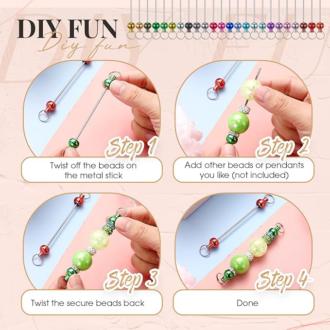 Tondiamo 24 Pcs Beadable Keychain Bars Bulk Blank DIY Metal Beaded Keychain - Image 5