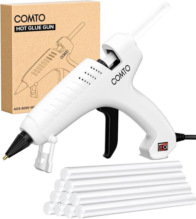 Full Size Hot Glue Gun with 10 Glue Sticks | 80W High-Power Fast Heating by COMTO