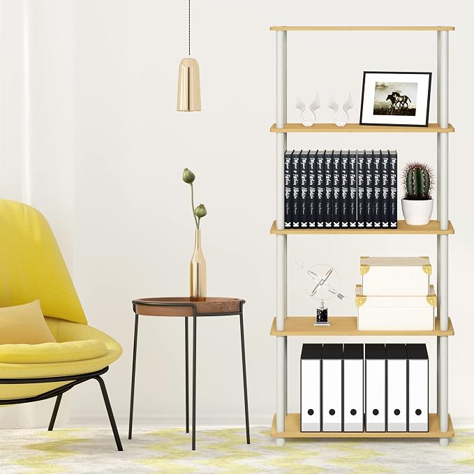 Furinno TURN-N-TUBE Storage Shelves, 5-Tier Book Shelf, Corner Shelf, Toolless - Image 2