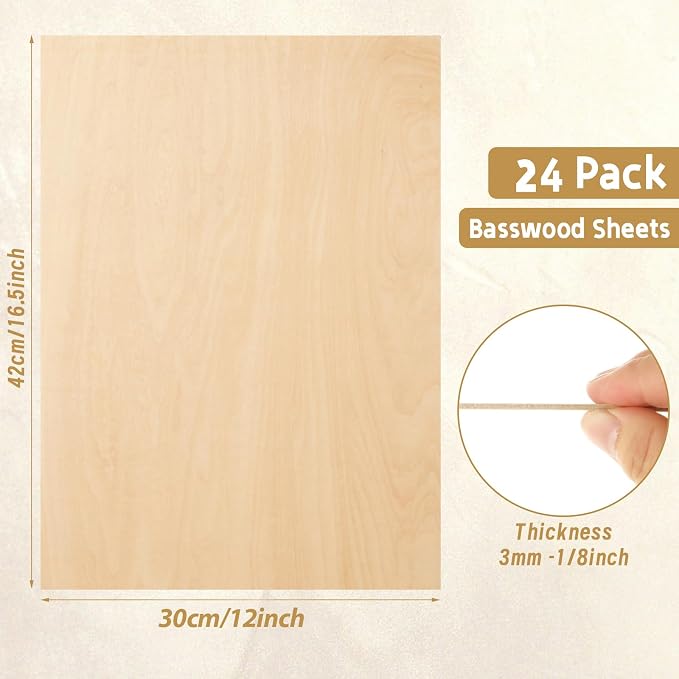 MIVIDE 16 Pack Basswood Sheets 1/8 inch, 16.5"x11.8"x1/8" Craft Plywood Sheets - Image 2