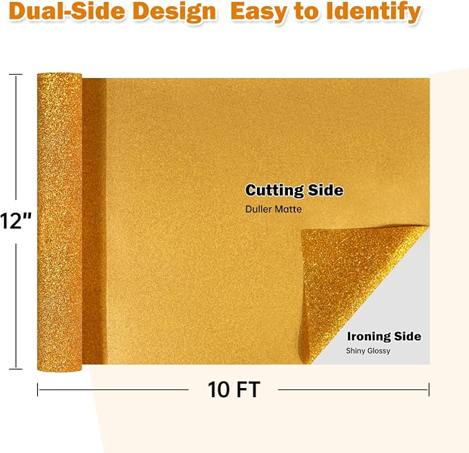TUMIYA Gold Glitter Heat Transfer Vinyl HTV Roll - Image 2
