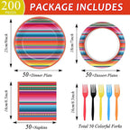 200PCS Mexican Paper Plates and Napkins Fiesta Taco Themed Party Supplies Mayo - Image 2